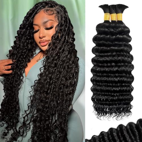 FONFUNY Human Braiding Hair for Boho Braids 120g Deep Wave