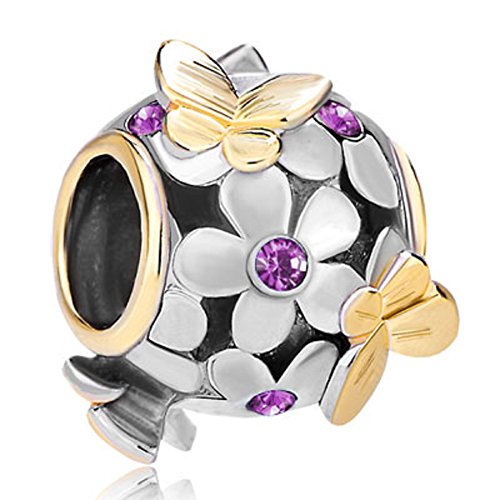 Image of Butterfly Imitation Birthday Crystal Flower Bead Charms for Bracelet (Feb)