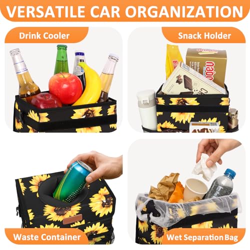 Image of Vankor Car Trash Can for Car Cute,Bag Bin Hanging Waterproof Automotive Garbage Cans Leak Proof Vehicle Trash Can Sunflower