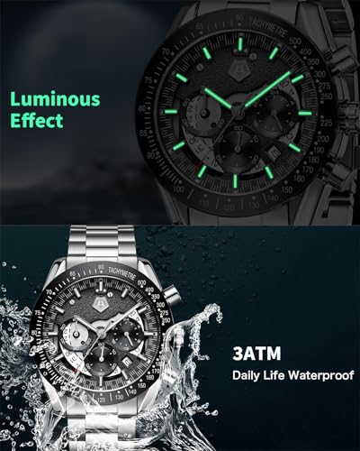 Armbanduhr Herren Edelstahl Herrenuhr Groß Uhren Herren Chronograph Analog Quarz Männer Uhr Kleid Wasserdicht 3ATM mit Kalender Business Casual – Bild 5