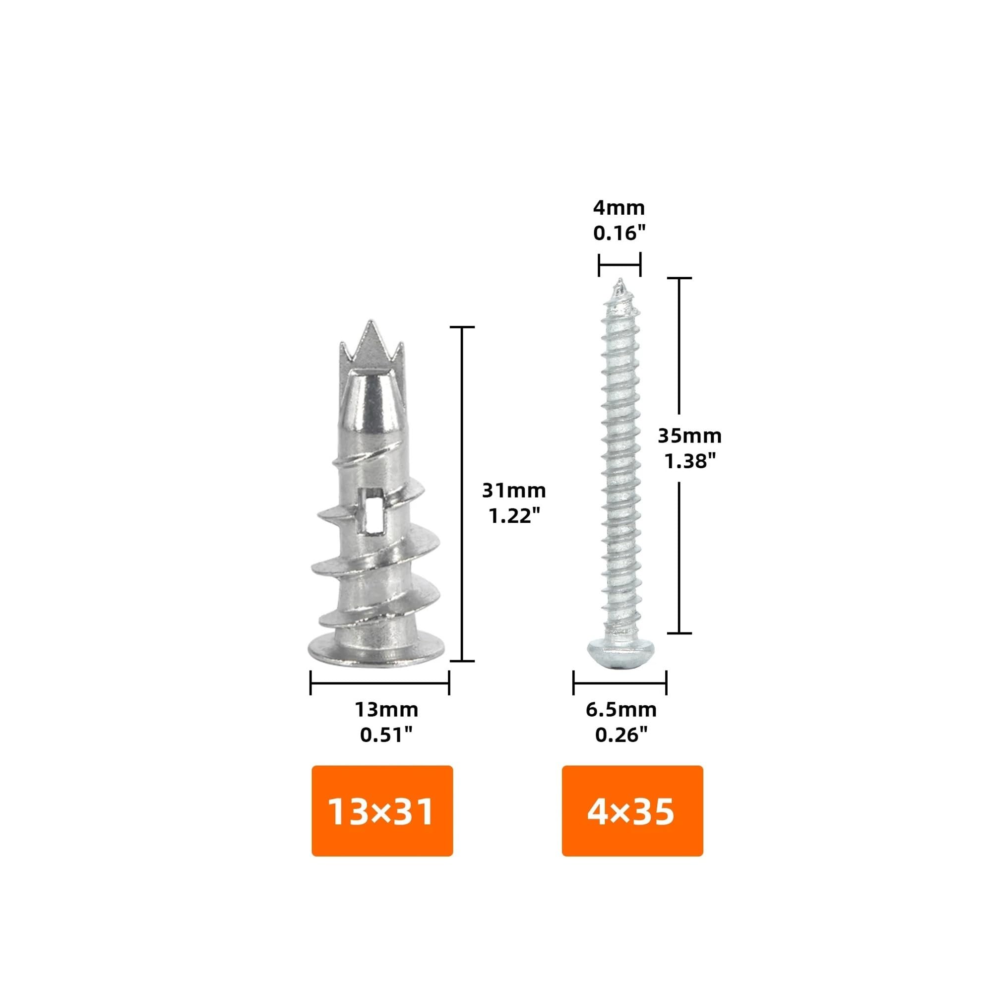 Juego de anclajes de pared huecos for placas de yeso de aleación de Zinc, 40/80/120 Uds., tornillos de expansión autoperforantes con rosca, en bolsa(80pcs (40-set))