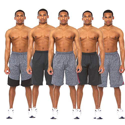 Essential Elements 5 Pack: Men's Active Performance Quick-Dry Athletic Gym Knit Stretch Drawstring Basketball Shorts with Pockets (Large, Set A)