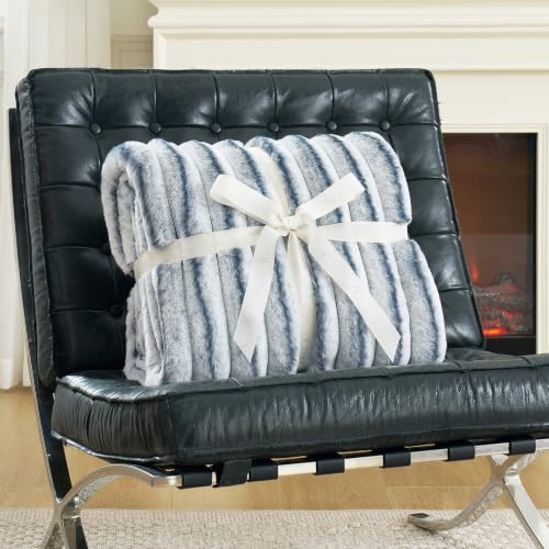 Cozy Bliss Faux Fur Throw Blanket for Couch, Cozy Warm Plush Striped Blanket for Sofa Bedroom Living Room, 50 * 60 Inches Blue by Cozy Bliss - Used condition - Image 3