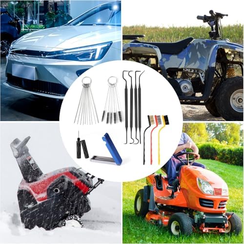 Carburetor Cleaning Kit, Includes 13 Needles 4 Cleaning Hooks 3 Single-Head Brush 5 Nylon Brush 10 Single-Headed Needles 1 Pointed Hook Scraper for Mowers Welder Motorcycles ATVs Chainsaws Jet — view 6