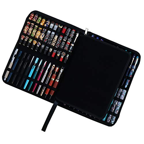 Large Capacity Fountain Pen Case Pu Leather Black Color 48 Slots Pen Pouch Bag #TOP7