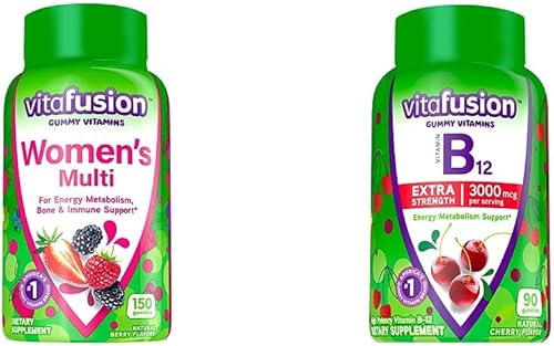 Vitafusion Gomitas multivitamínicas para mujer (150 unidades) y vitaminas Vitafusion extra fuertes con vitamina B12 (90 unidades)