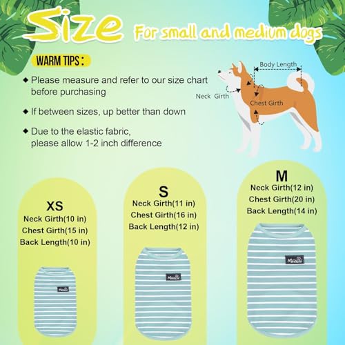 Image of MIHACHI Dog Shirts Cotton Striped T-Shirt, Summer Pet Clothes for Small Dogs, 2-Pack Soft Puppy Apparel Cat Tee, Sleeveless Lightweight, Quick Dry, Breathable,Stretchy, Blue Yellow M