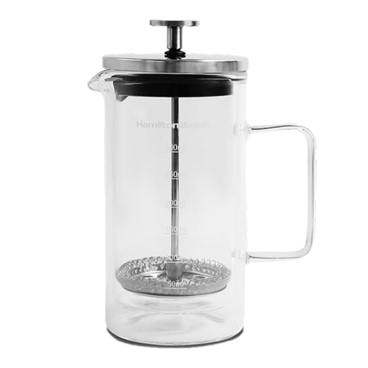 Hamilton Beach French Press with Frothing Attachment for Coffee, Hot Chocolate or Tea, 1 Liter, Glass (40400R)