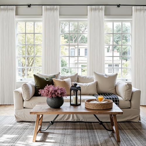 105 Inch Long Pinch Pleated Linen Curtains Semi Sheer 2 Panels Natural by COMON HOME - Used condition - Image 5