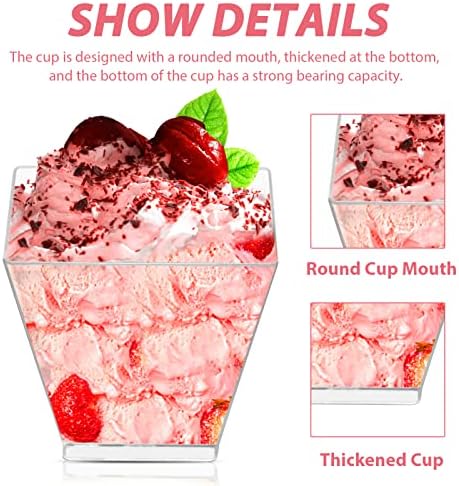 KingSaid 50Pcs Dessert Cups 2oz/60ml Plastic Dessert Pots Cube Cheesecake Pots Mini Square Dessert Cups Reusable Clear Dessert Pot for Desserts Pudding Mousse Party