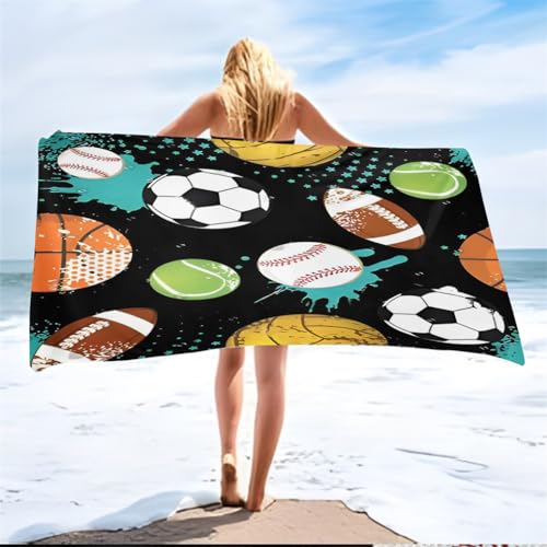 HNHDDZ Dibujos Animados Fútbol Rugby Imprimir Toalla de Playa para Chicos Adolescentes Natación Surf Toallas de Baño Grande Microfibra Suave Secado Rápido Ligeras (Estilo 2,90x180 cm)