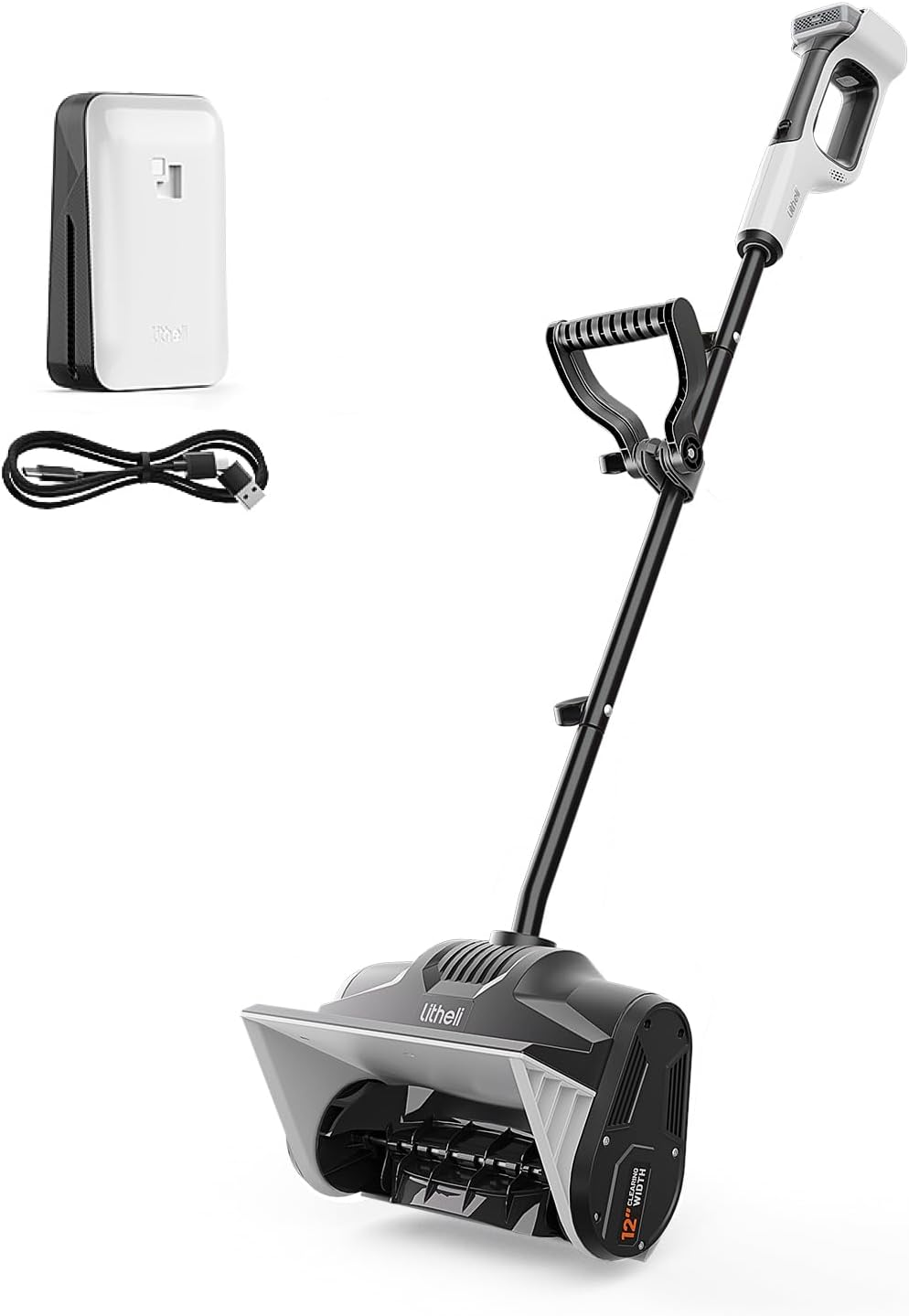 Litheli 20V Cordless Snow Shovel, 12'' Brushless Electric Snow Blower with 4Ah Batteries Included, Lightweight Battery-Powered Snow Thrower for Driveway & Sidewalk 12" Brushless (4.0Ah Batteries)