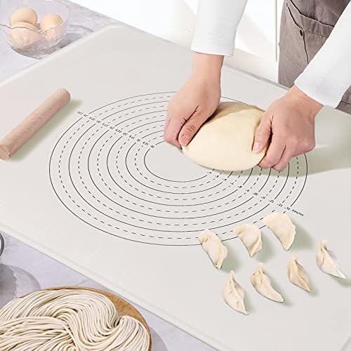 Silicone Pastry Mat Extra Large 24"X16" Non-stick Baking Mat With High Edge, Food Grade Silicone Dough Rolling Mat For Making Cookies Macarons Multipurpose Mat Countertop Mat Placemat (Beige)