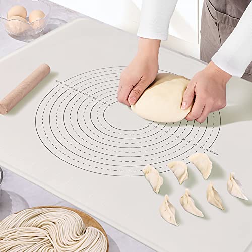 Silicone Pastry Mat Extra Large 24"X16" Non-Stick Baking Mat With High Edge, Food Grade Silicone Dough Rolling Mat For Making Cookies Macarons Multipurpose Mat Countertop Mat Placemat (Beige) #TOP30