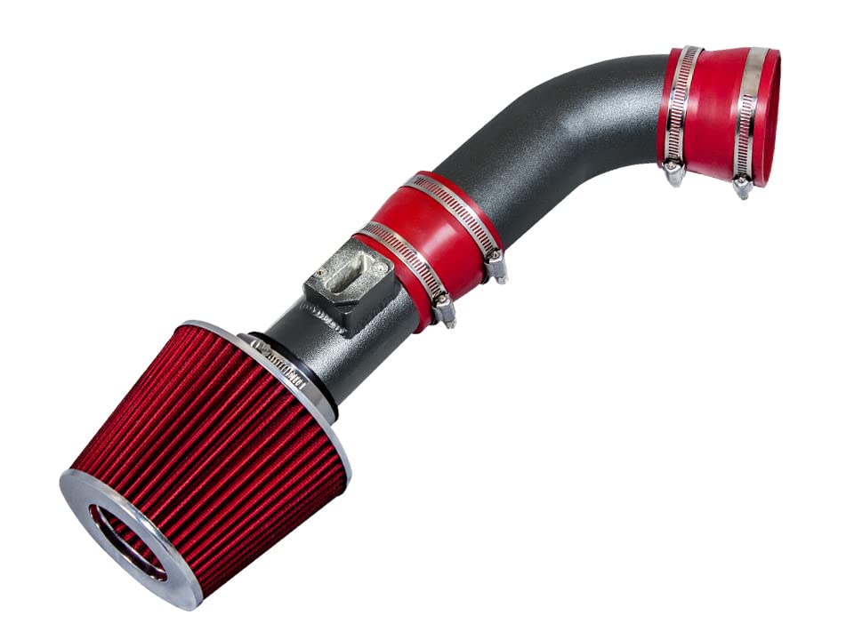 Rtunes Racing Short Ram Air Intake Kit - Matte Black Pipe, Red Filter For 07-12 Chevy Colorado/GMC Canyon/Hummer H3 3.7L I5