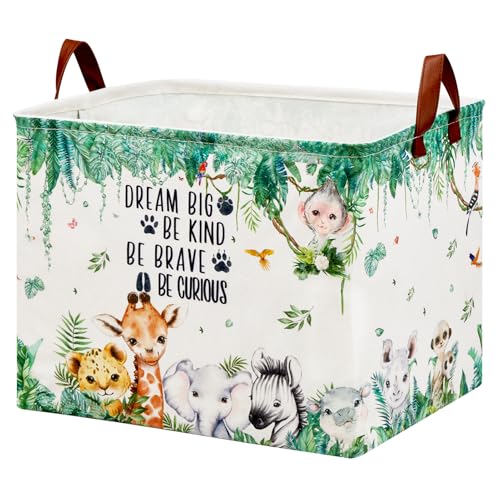 Image of Jungle Nursery Decor Basket 36L Woodland Forest Animal Baby Gift Basket Safari Giraffe Lion Elephant Nursery Hamper Kid Monkey Rhino Storage Toy Bin Hippo Meerkat Clothes Book Toy Organizer Box