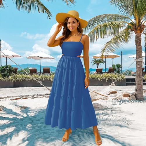 Womens Spaghetti Strap Sundress Casual Summer Long Maxi Dress Smocked A Line Swing Cocktail Party Vacation Dresses4