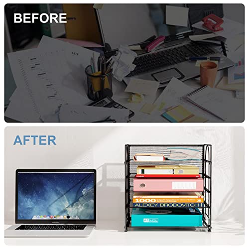 Delifox Office Paper Organizer For Desk, Metal Mesh Letter Trays For Office&School, Desktop Paper Trays, 5-Tier(Black) #TOP5