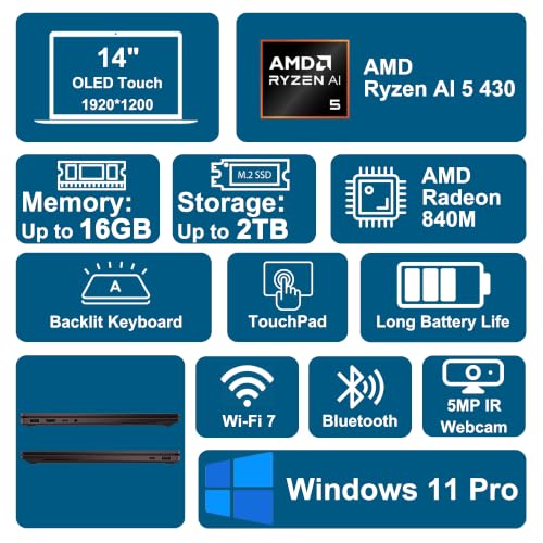 Image of HP OmniBook X Flip 2-in-1 Laptop 14 inch WUXGA OLED Touch (100% DCI-P3) AMD Ryzen AI 5 430 Up to 50 Tops 16GB RAM 1TB SSD Backlit for Creator Designer Business Professional Win11Pro ICP Hub