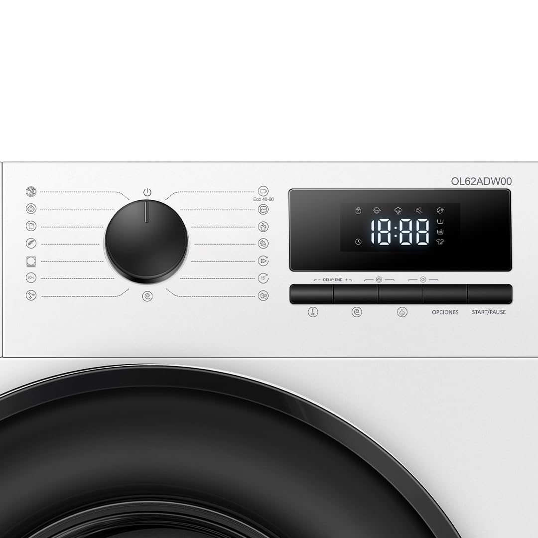 Svan Lavadora 6 kg Carga Frontal, Blanco, OL62ADW00. 1600W, 1200 rpm, Motor Inverter, 15 Programas, Función Stop&Go, Tambor Acero Inoxidable, Clase de Eficiencia Energética A