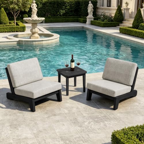 Image of Pia Ricoo Patio Chairs Set of 2, Heavy Duty Wood Patio Furniture Set with Thick Cushions, Bistro Set All-Weather Outdoor Chairs for Balcony, Deck, Poolside, Porch - Light Camel /Dark