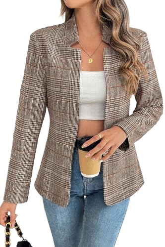 ELLEVEN Plaid Blazer for Women Tweed Fashion Trendy Boyfried Outfits