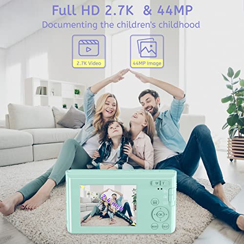 Vlogging Digital Camera 4K 44Mp Compact Point And Shoot Camera With 16X Digital Zoom 32Gb Sd Card,Kids Camera 2.4 Inch For Teens Students Boys Girls Seniors(Green2) #TOP2