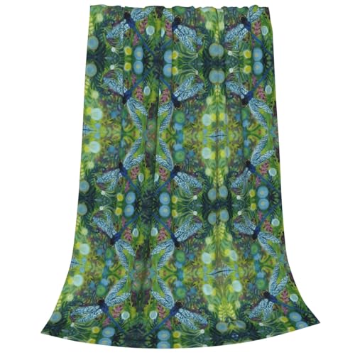 Couverture micro-polaire douce motif libellule bleue pour canapé lit - 3