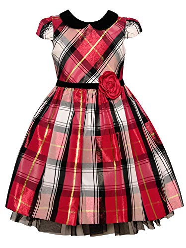 Bonnie Jean Short Sleeve Christmas Dress Red White Plaid Black Tulle Accent 4T