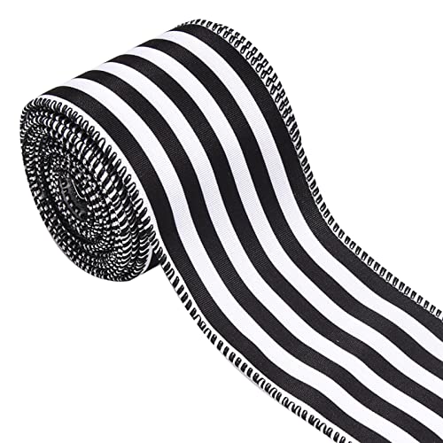 Christmas Ribbon For Tree, Black And White Striped Ribbon Wired Vertical Strip Fabric Ribbon Gift Wrapping Diy Crafts Wreath Bows Making Tree Decor Party Holiday Birthday Decoration, 10 Yards X 2.5In #TOP2
