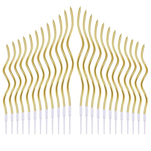 JEKUGOT 24Pcs Birthday Candles Gold Cake Candles Candles for CakesBirthday Cake Candles with Holders for Birthday Cake Wedding Party Decoration