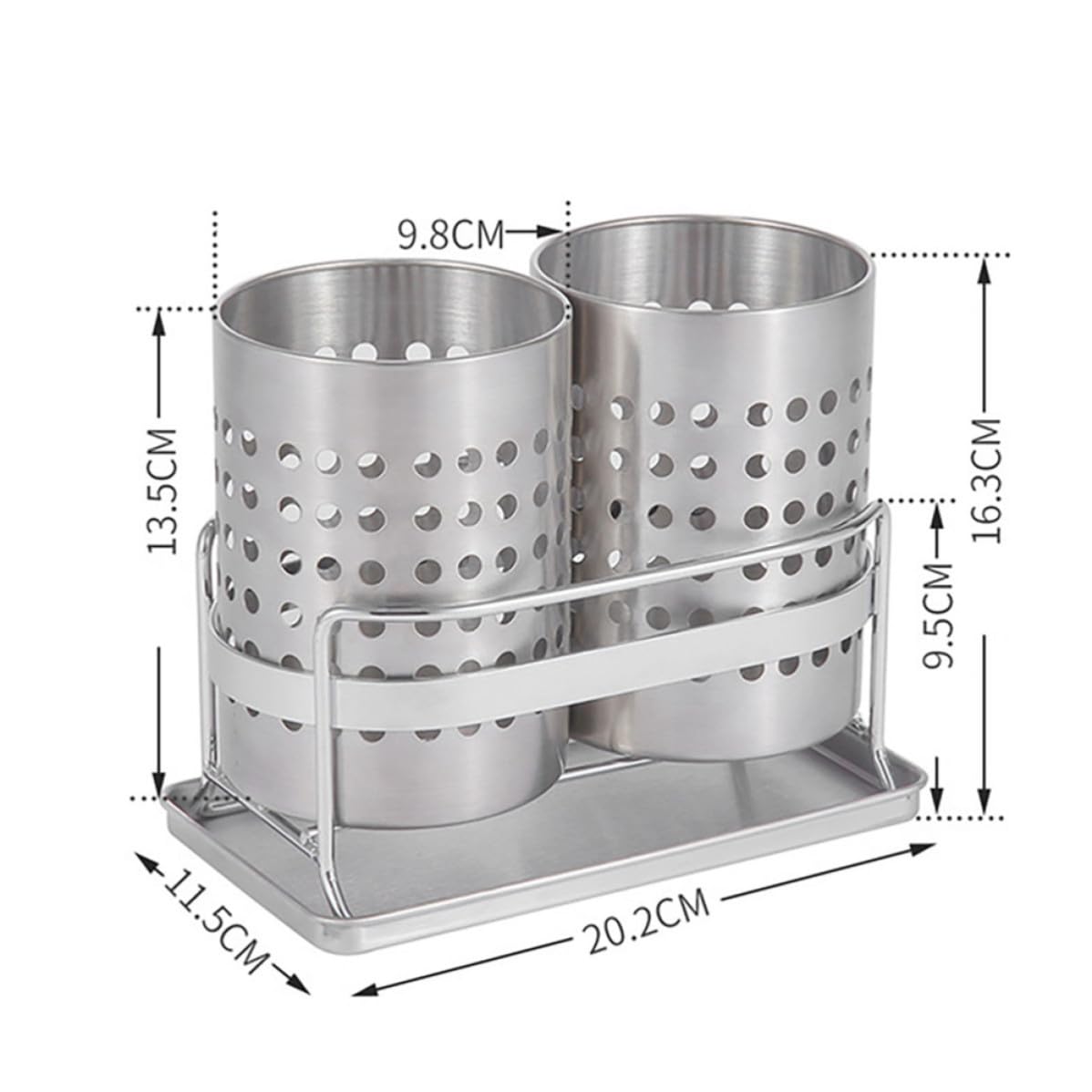 1juego Organizador de Cubiertos de Encimera de Acero Inoxidable con Doble Cilindro Extraíble y Drenaje para Utensilios y Palillos Soporte Práctico y Resistente para Cocina