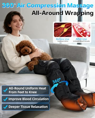 YINGGG Leg Massager with Heat and Compression - Foot and Calf Massage Sleeve with 3 Heat, 6 Intensities, 6 Modes, Compression Boots for Circulation and Pain Relief