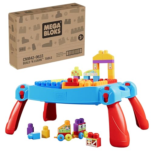 MEGA Bloks La Table d'Apprentissage bleue avec blocs de construction et 2 véhicules, 30 pièces,...