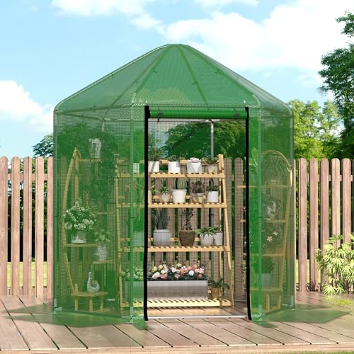 Image of MU 7x7x7.6 FT Greenhouses for Outdoors, Heavy-Duty Green House for Outside, Walk in Winter Greenhouse with 180g Double Layer PE Cover, Ground Stakes, Great for Garden /Patio /Backyard