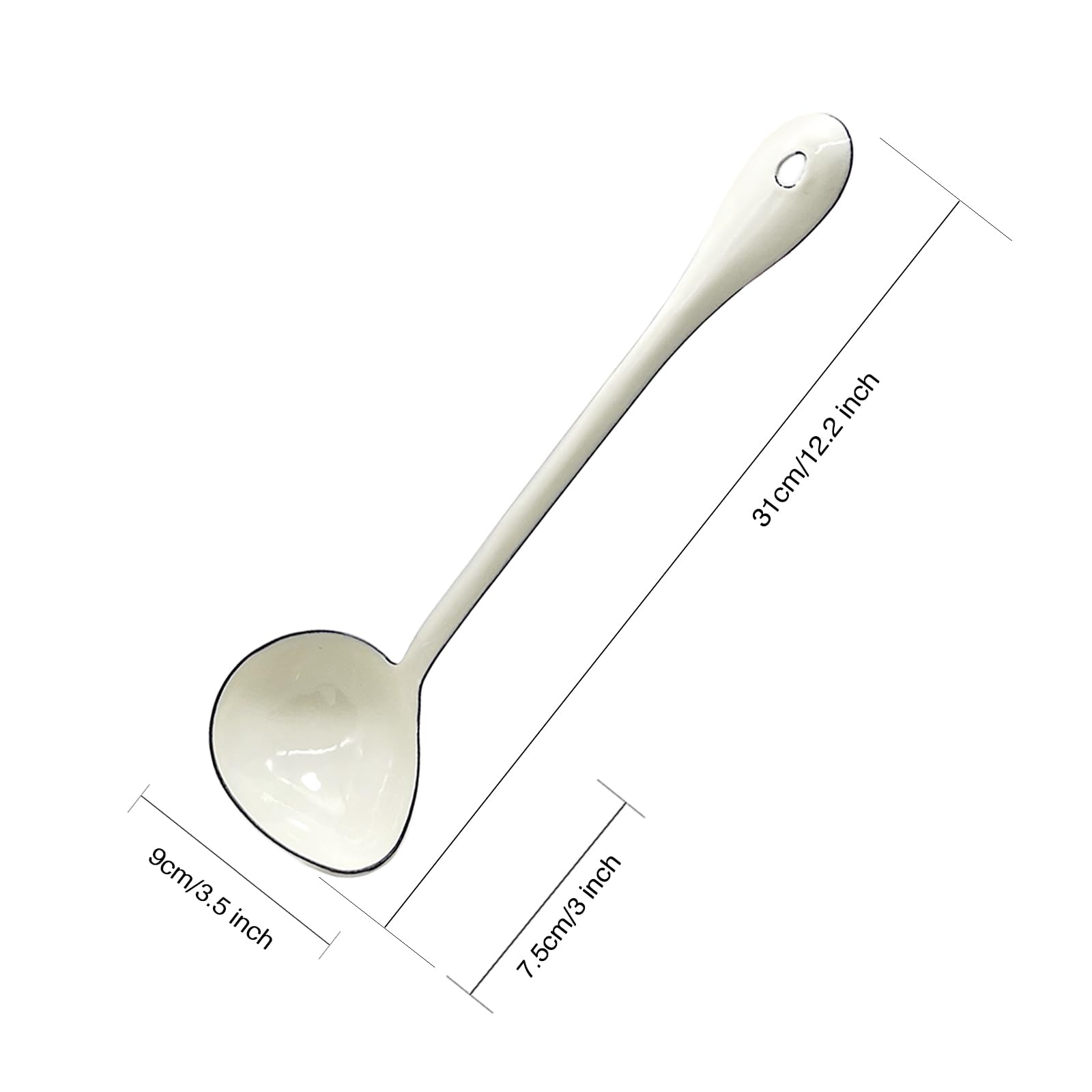 White Soup Ladle Spoons 12.2 Inch Big Serving Cooking Spoons Enamel Steel Stew Gravy Ladles for Serving