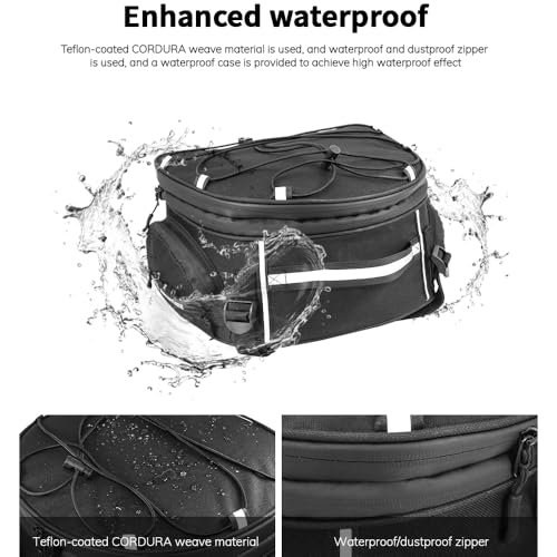 Alforja para motocicleta impermeable y expandible 18-20L, bolsa trasera de carga con accesorios, cierre cremallera, color negro, modelo CJB024N miniatura 5