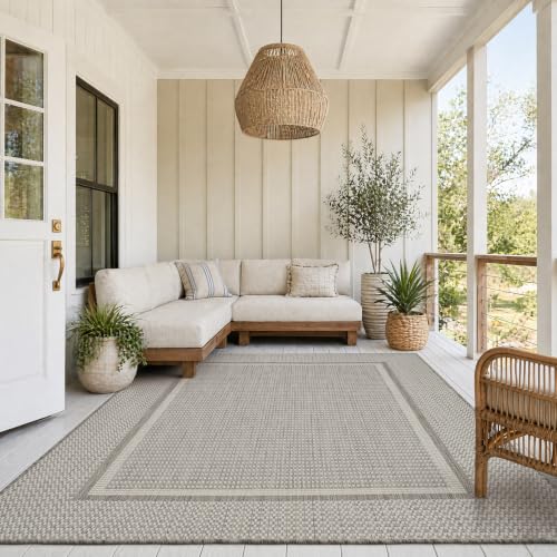 Outdoor Rug-Patio Rug Polypropylene Indoor Outdoor Rugs for Porch Balcony Deck Outdoor Carpet Non Slip Large Outdoor Area Rug Quick Dry,Geometric Grey & White 5x7 FT by MontVoo - Used condition - Image 5