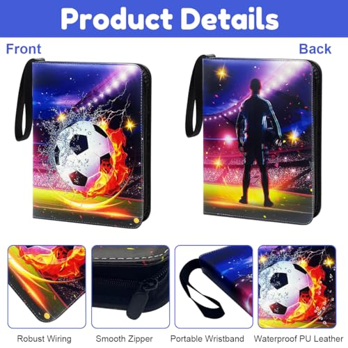 Image of PATPAT 400 Pockets Soccer Card Binder Autographed Cards Storage Bag Waterproof PU Cover Zipper Card Organzier Holder Multi Purpose Card Organizer Bag for Game Trade Cards, Collectible Cards