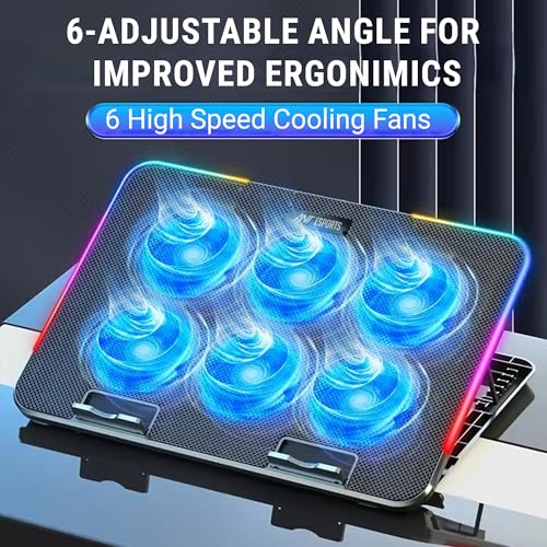 Image of Ant Esports NC250 RGB Laptop Cooling Pad, Laptop Cooler with Mobile Holder 6 Quite Fans Fan Speed Controller 7 Height Adjustable Angle 2USB Ports Compatible for Laptop up to 15.6 inch