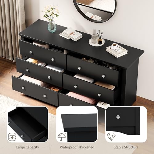 image for YESHOMY Black Dresser for Bedroom,6 Drawer Dressers, Storage Chest of 
