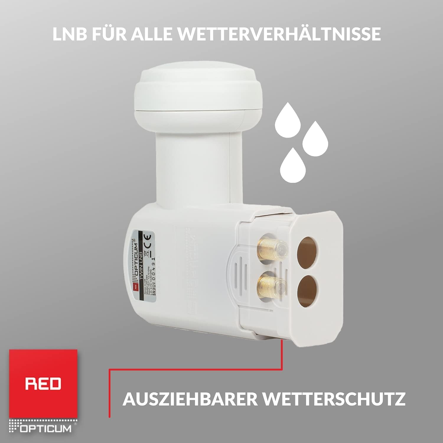 RED OPTICUM LTP 04H Twin LNB I LNB numérique 2x résistant à la chaleur et au froid avec seulement 0.1dB de bruit et protection contre les intempéries extensible I LNB satellite pour 2 abonnés blanc