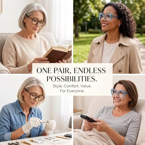 Image of ICARA 3 Pack Fashion Oversized Square Reading Glasses for Women, Retro Celebrity Style Blue Light Blocking Computer Readers