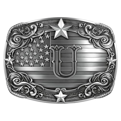 Image of Western Belt Buckle for Men Vintage Cowboy Rodeo Texas Initial Letter ABCDJMR to Z Belt Buckles