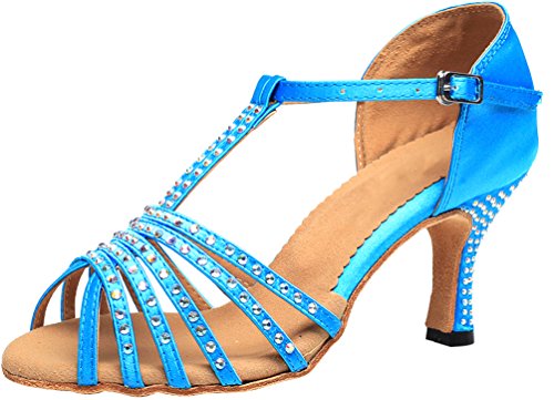 Talon de danse de salon en strass bleu pour briller lors de vos soirees de gala