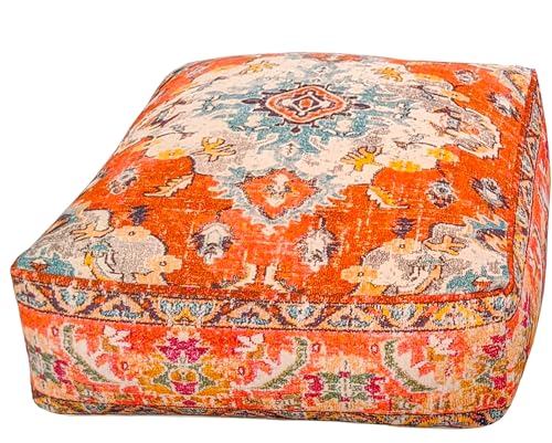 Mandala Life ART Stort yogainspirerat dekorativt sittsäcksöverdrag, orange, boho chic, dekorativ golvdyna för marockansk sittplats, för...