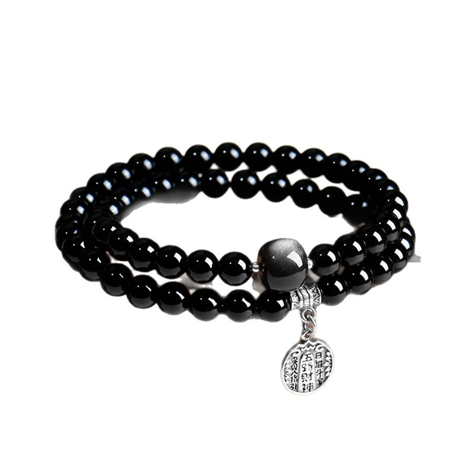 Hhhxkkuo Natural Obsidian Double Wrap Stretch Beaded Bracelet