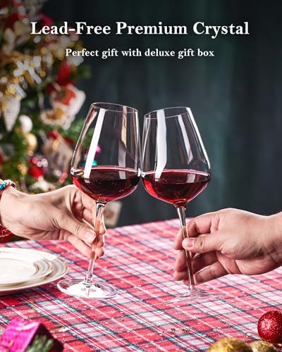 JBHO Italian Crystal Bordeaux Wine Glasses - Set of 4, 18 oz - Lead-Free - Ideal Gift Packaging