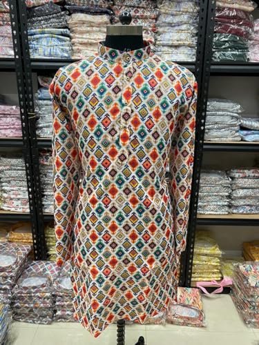 Image of FOXDX Men's Traditional Cotton Floral Printed Only Kurta