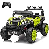 Nitoess 24V Battery Powered Electric Car for Big Kids, 24V Riding Cars for Kids Ages 4-8, Children Car with Bluetooth 3 Speeds LED Lights Storage Trunk, Green